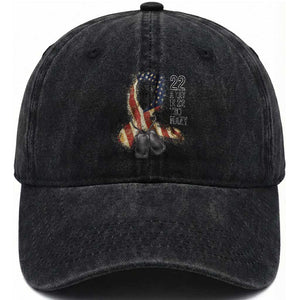 Veteran Suicide Awareness Washed Cotton Baseball Cap 22 A Day Is 22 Too Many American Flag Ribbon TS02 Washed Cap Universal Fit Black Print Your Wear