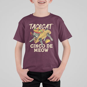 Funny Cat Cinco De Mayo T Shirt For Kid Tacocat Cinco De Meow Mexican Tacos Cats Lovers TS02 Maroon Printyourwear