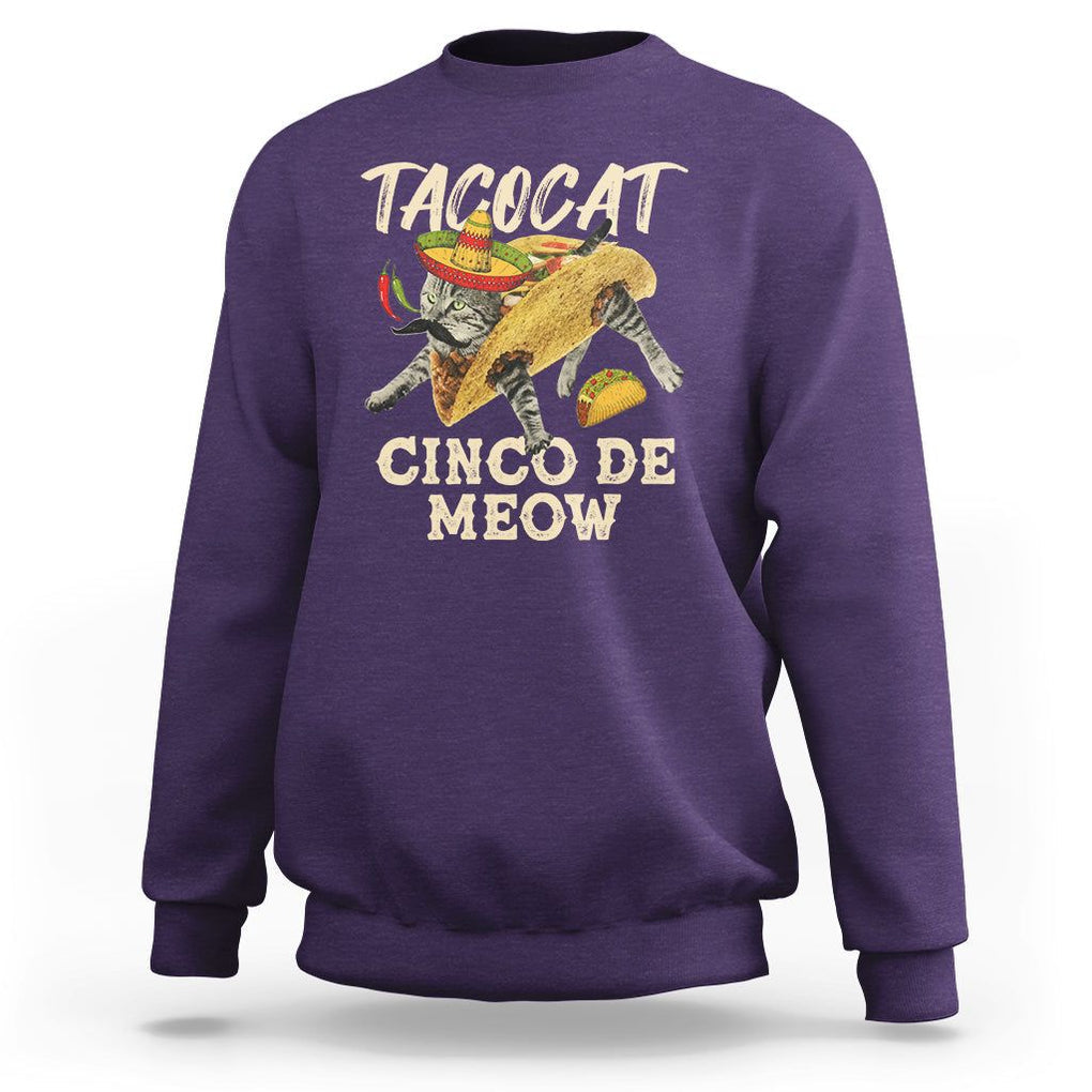 Funny Cat Cinco De Mayo Sweatshirt Tacocat Cinco De Meow Mexican Tacos Cats Lovers TS02 Purple Printyourwear