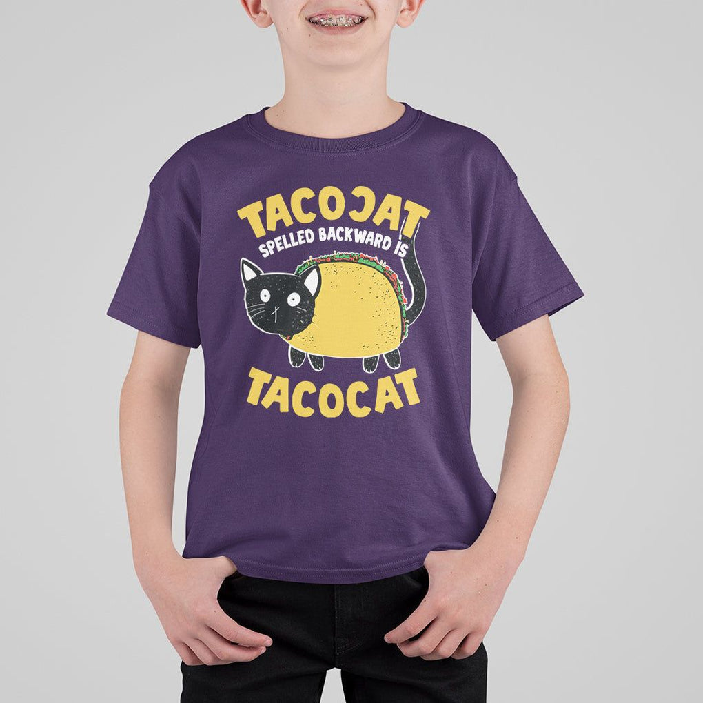 Funny Cat Cinco De Mayo T Shirt For Kid Tacocat Spelled Backward Is Tacocat Tacos Cats Lovers TS02 Purple Printyourwear