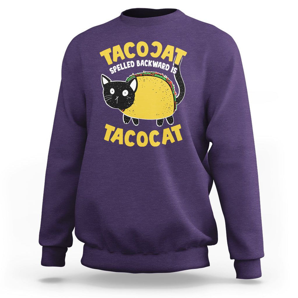 Funny Cat Cinco De Mayo Sweatshirt Tacocat Spelled Backward Is Tacocat Tacos Cats Lovers TS02 Purple Printyourwear