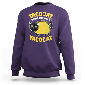 Funny Cat Cinco De Mayo Sweatshirt Tacocat Spelled Backward Is Tacocat Tacos Cats Lovers TS02 Purple Printyourwear