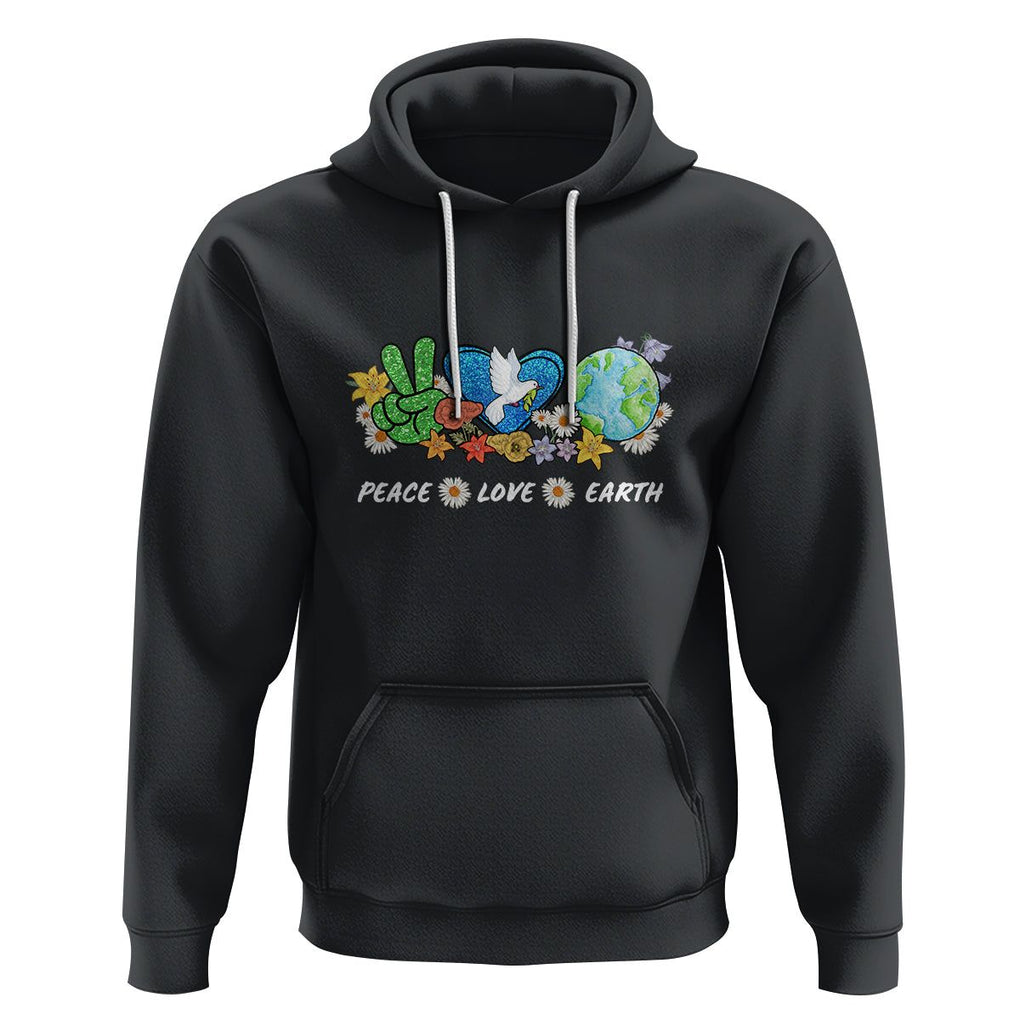 Peace Love Earth Hoodie Floral Green Planet Dove TS02 Black Printyourwear