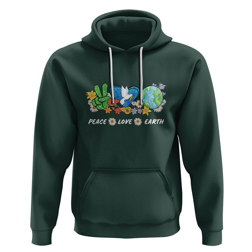 Peace Love Earth Hoodie Floral Green Planet Dove TS02 Dark Forest Green Printyourwear