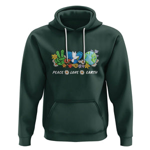 Peace Love Earth Hoodie Floral Green Planet Dove TS02 Dark Forest Green Printyourwear