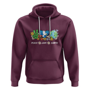 Peace Love Earth Hoodie Floral Green Planet Dove TS02 Maroon Printyourwear