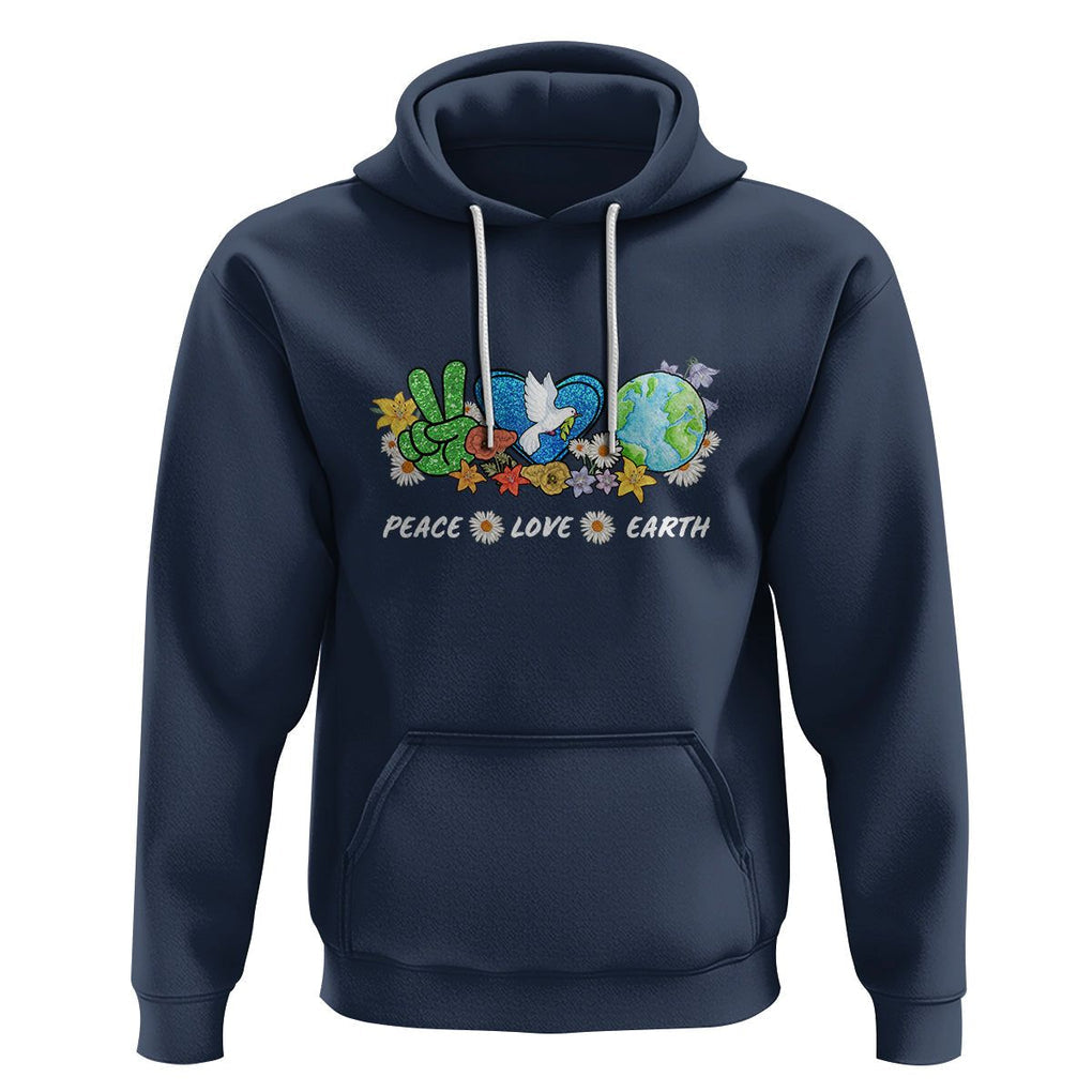 Peace Love Earth Hoodie Floral Green Planet Dove TS02 Navy Printyourwear