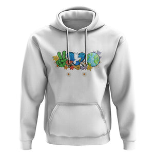 Peace Love Earth Hoodie Floral Green Planet Dove TS02 White Printyourwear