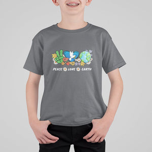 Peace Love Earth T Shirt For Kid Floral Green Planet Dove TS02 Charcoal Printyourwear