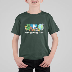 Peace Love Earth T Shirt For Kid Floral Green Planet Dove TS02 Dark Forest Green Printyourwear