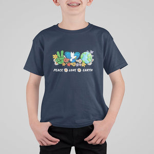 Peace Love Earth T Shirt For Kid Floral Green Planet Dove TS02 Navy Printyourwear