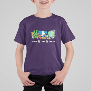 Peace Love Earth T Shirt For Kid Floral Green Planet Dove TS02 Purple Printyourwear