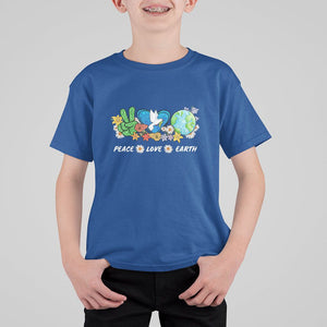 Peace Love Earth T Shirt For Kid Floral Green Planet Dove TS02 Royal Blue Printyourwear