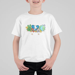 Peace Love Earth T Shirt For Kid Floral Green Planet Dove TS02 White Printyourwear