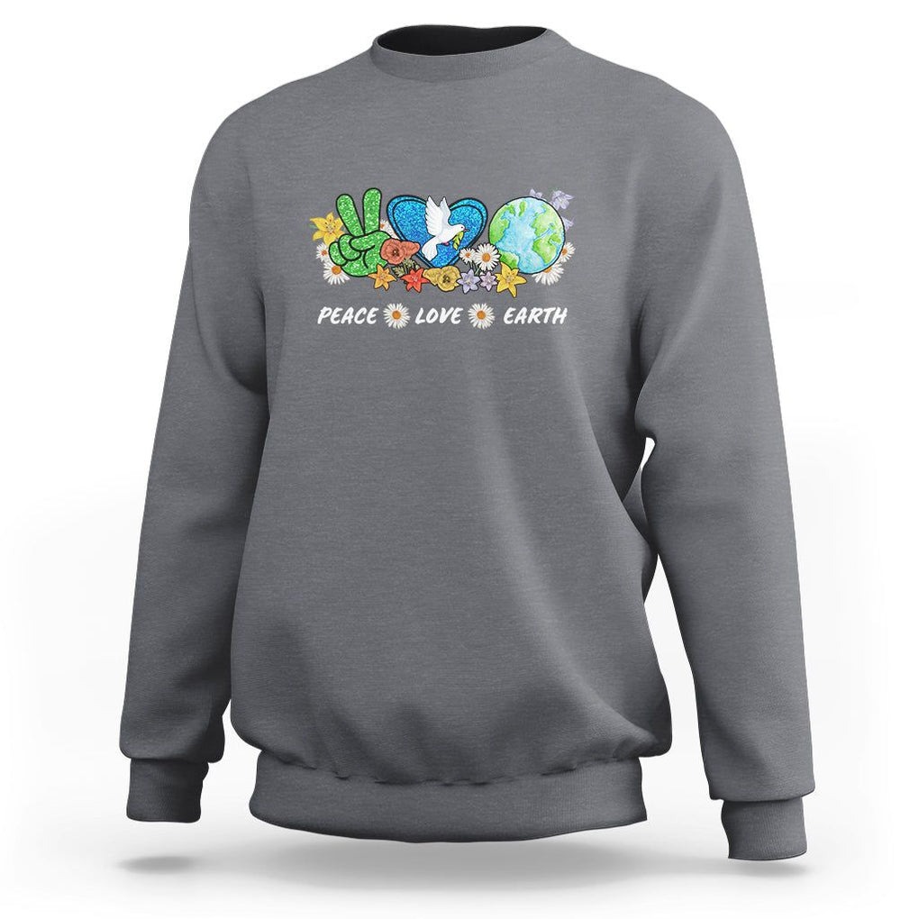 Peace Love Earth Sweatshirt Floral Green Planet Dove TS02 Charcoal Printyourwear