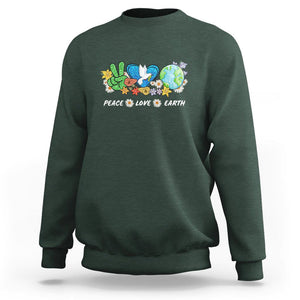 Peace Love Earth Sweatshirt Floral Green Planet Dove TS02 Dark Forest Green Printyourwear