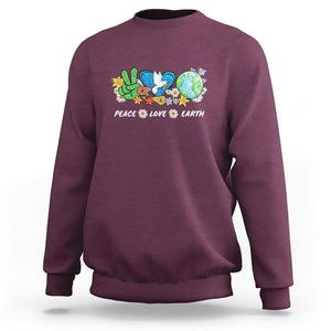 Peace Love Earth Sweatshirt Floral Green Planet Dove TS02 Maroon Printyourwear