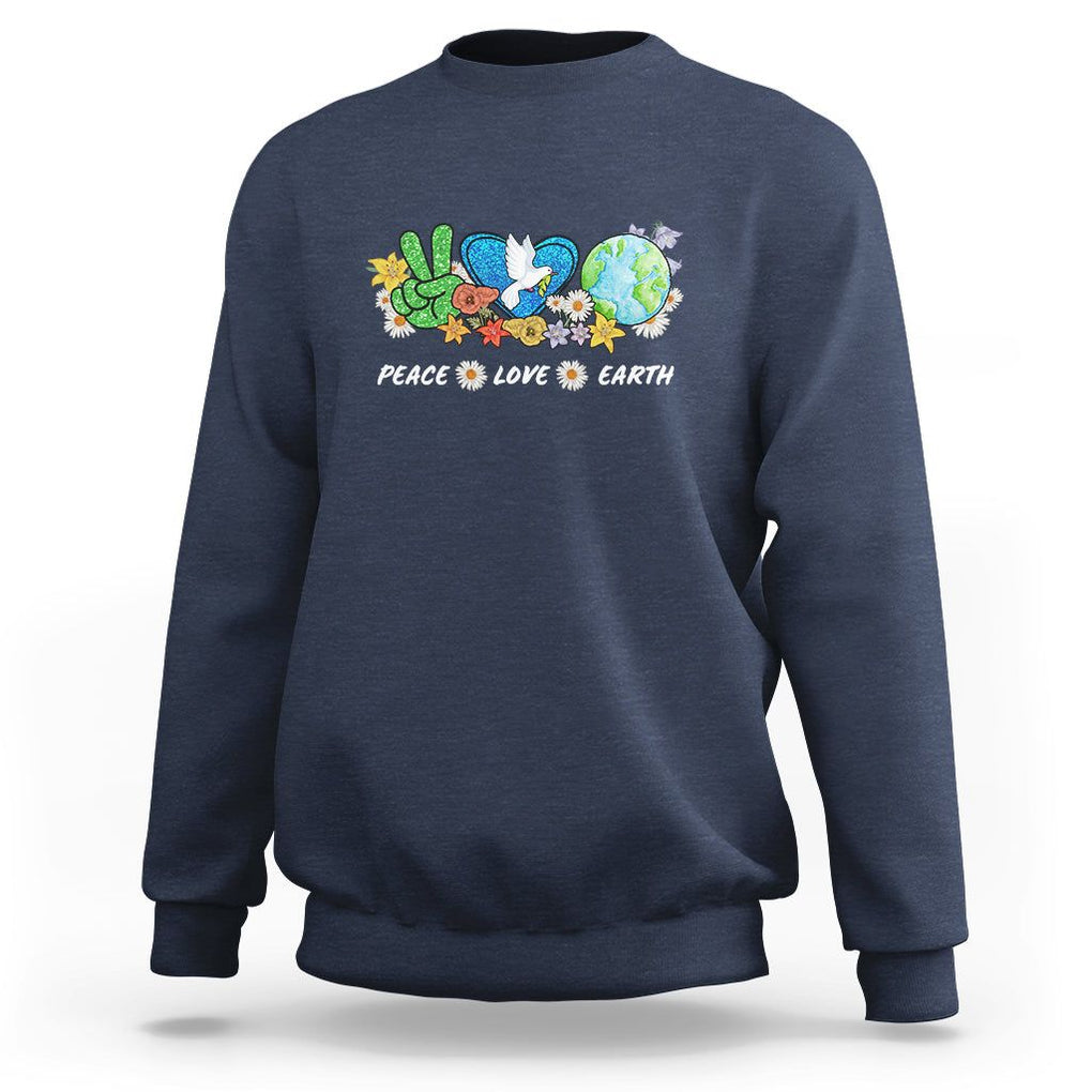 Peace Love Earth Sweatshirt Floral Green Planet Dove TS02 Navy Printyourwear