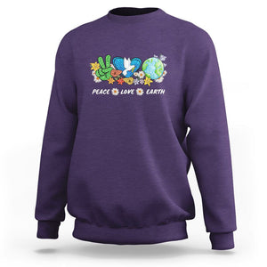Peace Love Earth Sweatshirt Floral Green Planet Dove TS02 Purple Printyourwear