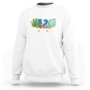 Peace Love Earth Sweatshirt Floral Green Planet Dove TS02 White Printyourwear