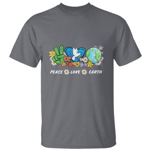 Peace Love Earth T Shirt Floral Green Planet Dove TS02 Charcoal Printyourwear