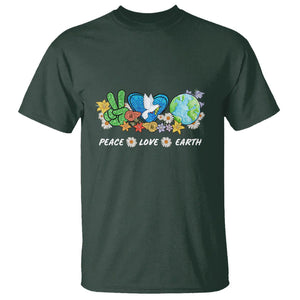 Peace Love Earth T Shirt Floral Green Planet Dove TS02 Dark Forest Green Printyourwear