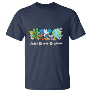 Peace Love Earth T Shirt Floral Green Planet Dove TS02 Navy Printyourwear