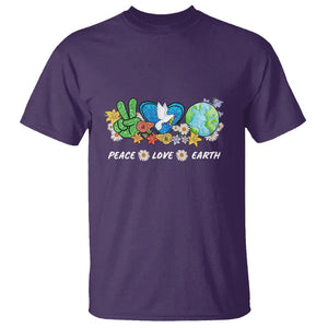 Peace Love Earth T Shirt Floral Green Planet Dove TS02 Purple Printyourwear