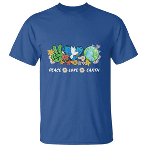 Peace Love Earth T Shirt Floral Green Planet Dove TS02 Royal Blue Printyourwear