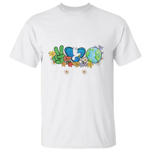 Peace Love Earth T Shirt Floral Green Planet Dove TS02 White Printyourwear