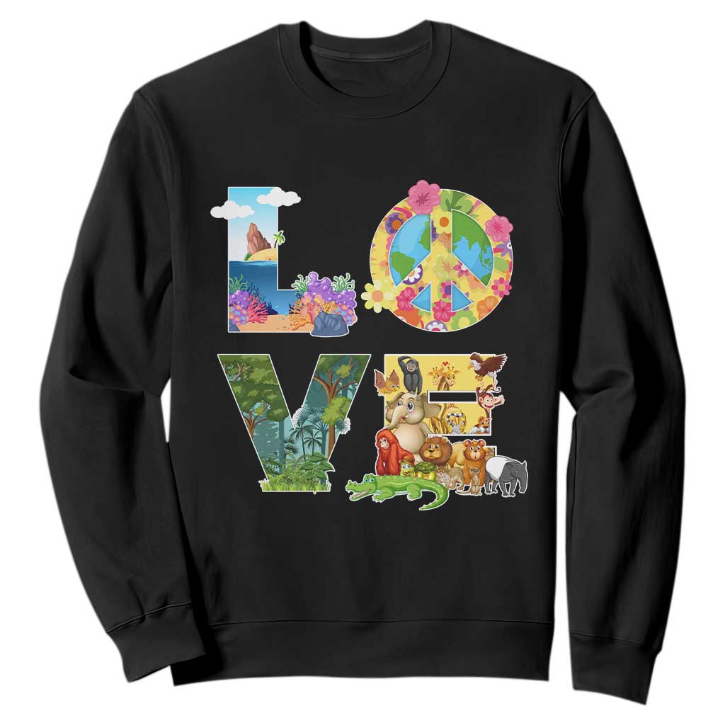 Love Earth Day Sweatshirt Alphabet Save The Planet Everyday Environment TS02 Black Printyourwear