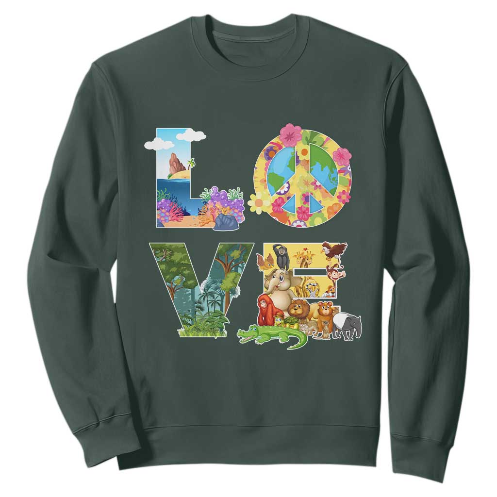 Love Earth Day Sweatshirt Alphabet Save The Planet Everyday Environment TS02 Dark Forest Green Printyourwear