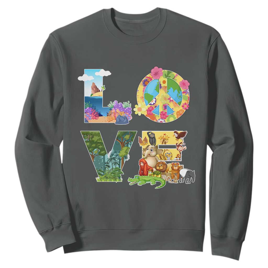 Love Earth Day Sweatshirt Alphabet Save The Planet Everyday Environment TS02 Dark Heather Printyourwear