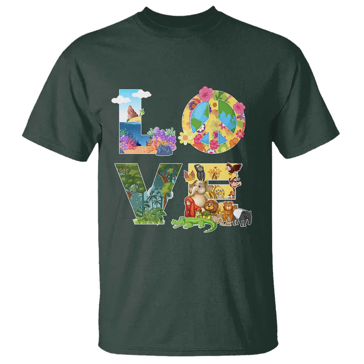 Love Earth Day T Shirt Alphabet Save The Planet Everyday Environment TS02 Dark Forest Green Printyourwear