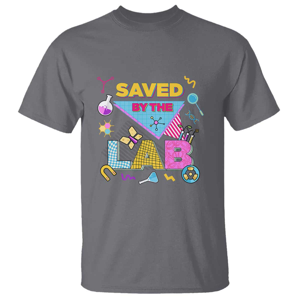Lab Week T Shirt Saved By The Lab Retro Medical Laboratory Tech TS02 Charcoal Printyourwear