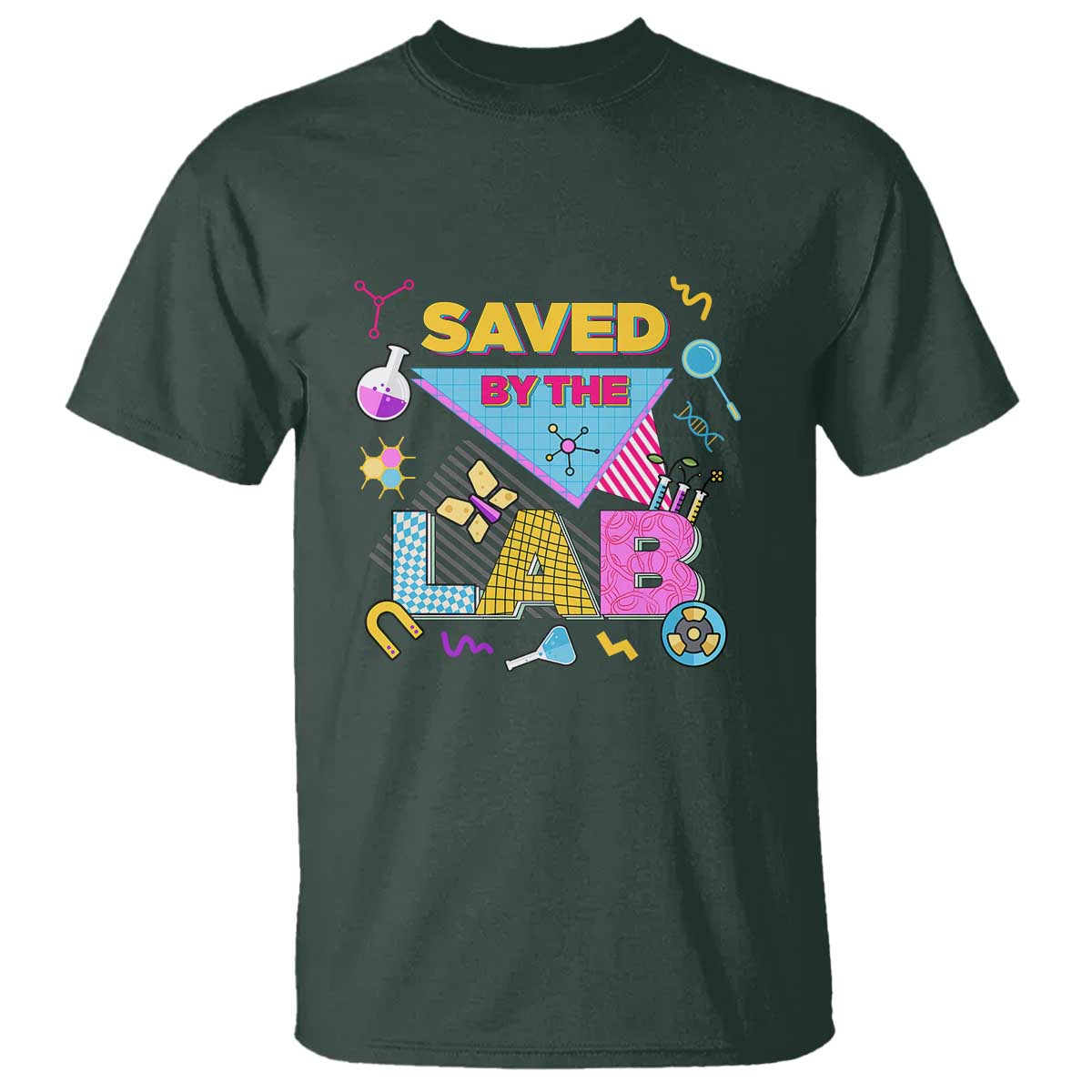 Lab Week T Shirt Saved By The Lab Retro Medical Laboratory Tech TS02 Dark Forest Green Printyourwear