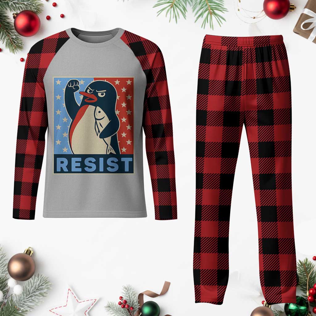 Funny Penguin Resist Graphic Plaid Pajama Set Resist Protest Against Tariffs TS02 Buffalo Plaid Print Your Wear