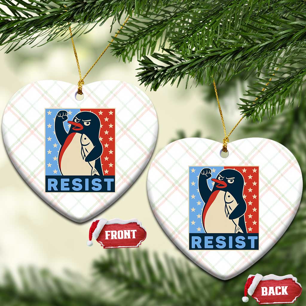 Funny Penguin Resist Graphic Ceramic Ornament Resist Protest Against Tariffs TS02 Print Your Wear