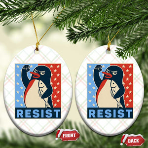 Funny Penguin Resist Graphic Ceramic Ornament Resist Protest Against Tariffs TS02 Print Your Wear