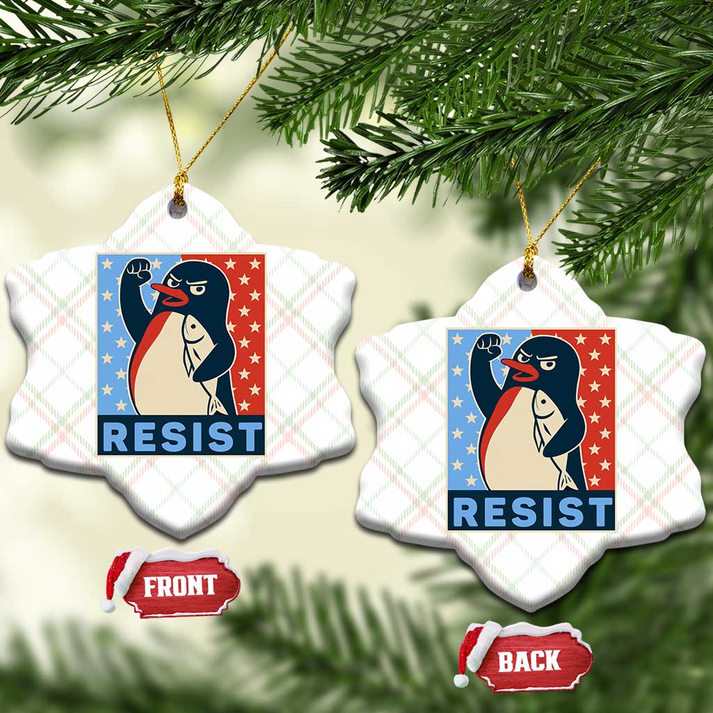 Funny Penguin Resist Graphic Ceramic Ornament Resist Protest Against Tariffs TS02 Print Your Wear