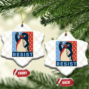 Funny Penguin Resist Graphic Ceramic Ornament Resist Protest Against Tariffs TS02 Print Your Wear