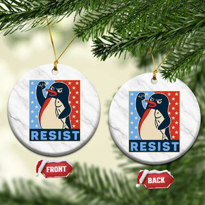 Funny Penguin Resist Graphic Ceramic Ornament Resist Protest Against Tariffs TS02 1pc White Marble Print Your Wear