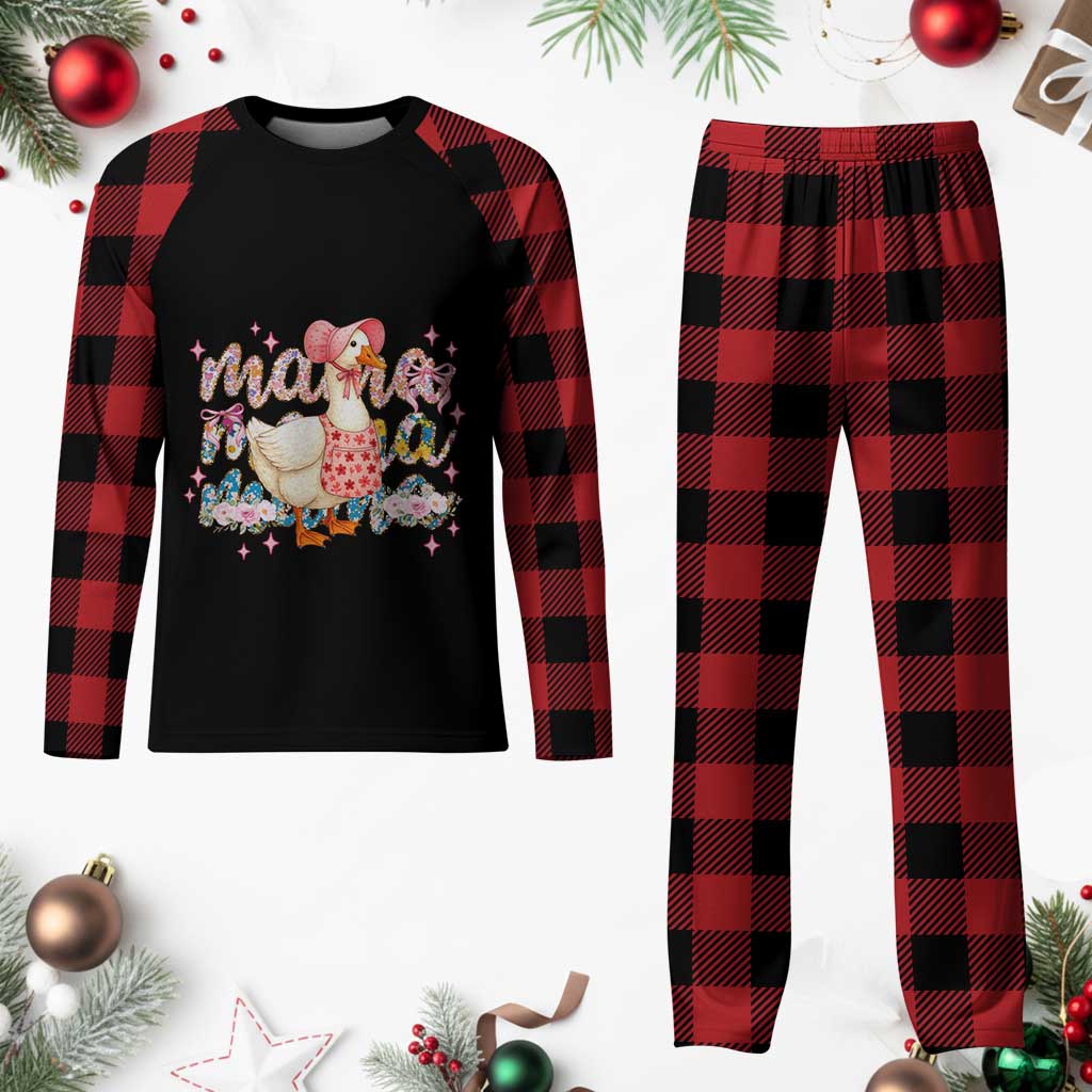 Pink Floral Mama Goose Plaid Pajama Set Retro Botanical Mom Mothers Day TS02 Buffalo Plaid Print Your Wear