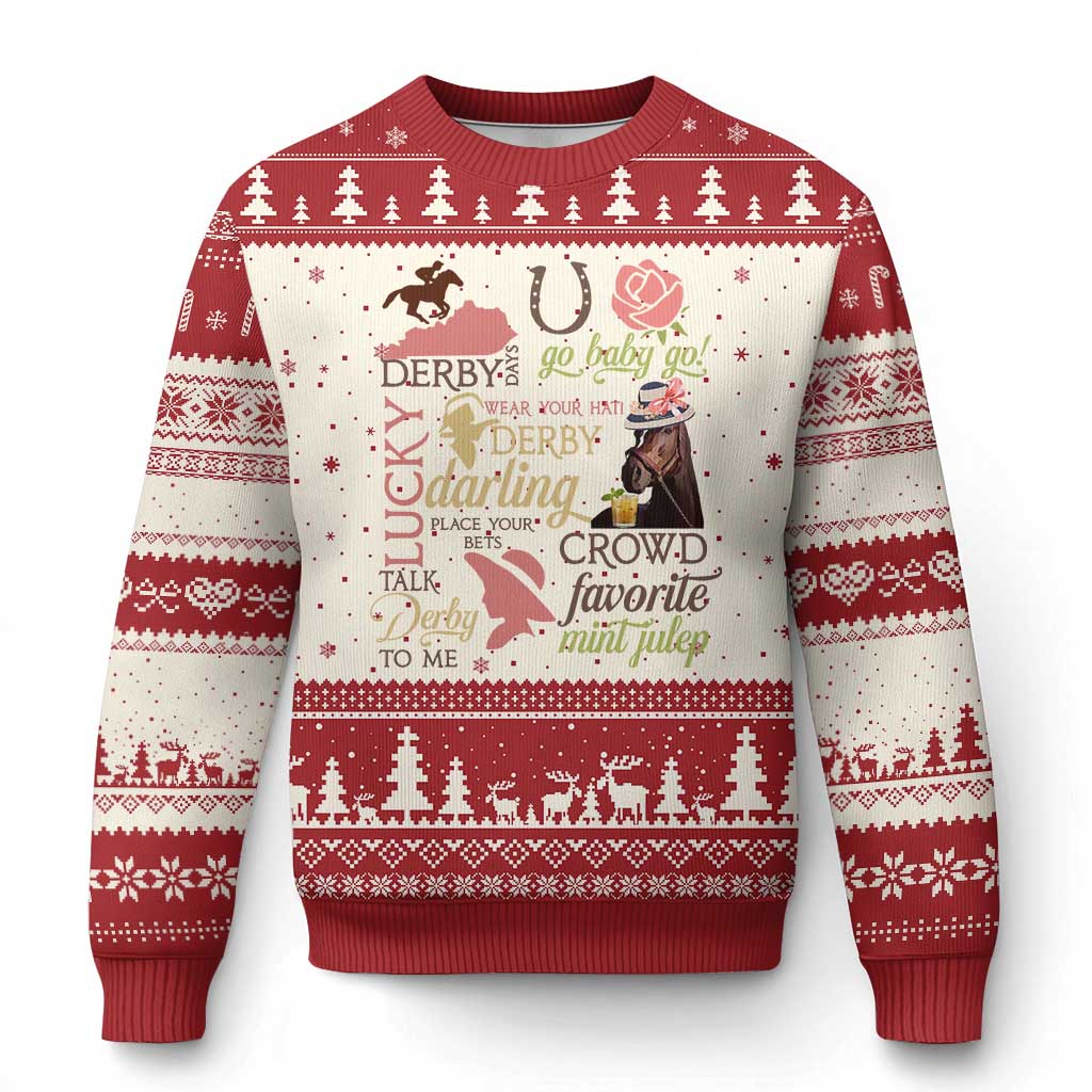 Talk Derby To Me Ugly Christmas Sweater Horse Riders Ky Racing Day TS02 Beige Red Print Your Wear