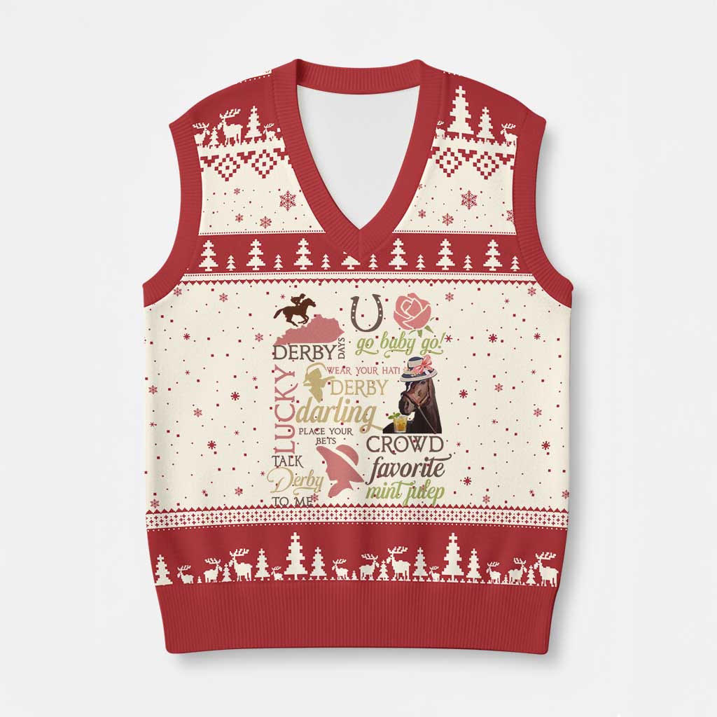 Talk Derby To Me V-Neck Knit Sweater Vest Horse Riders Ky Racing Day TS02 Beige Red Print Your Wear