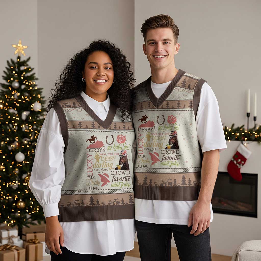 Talk Derby To Me V-Neck Knit Sweater Vest Horse Riders Ky Racing Day TS02 Mocha Mousse Print Your Wear