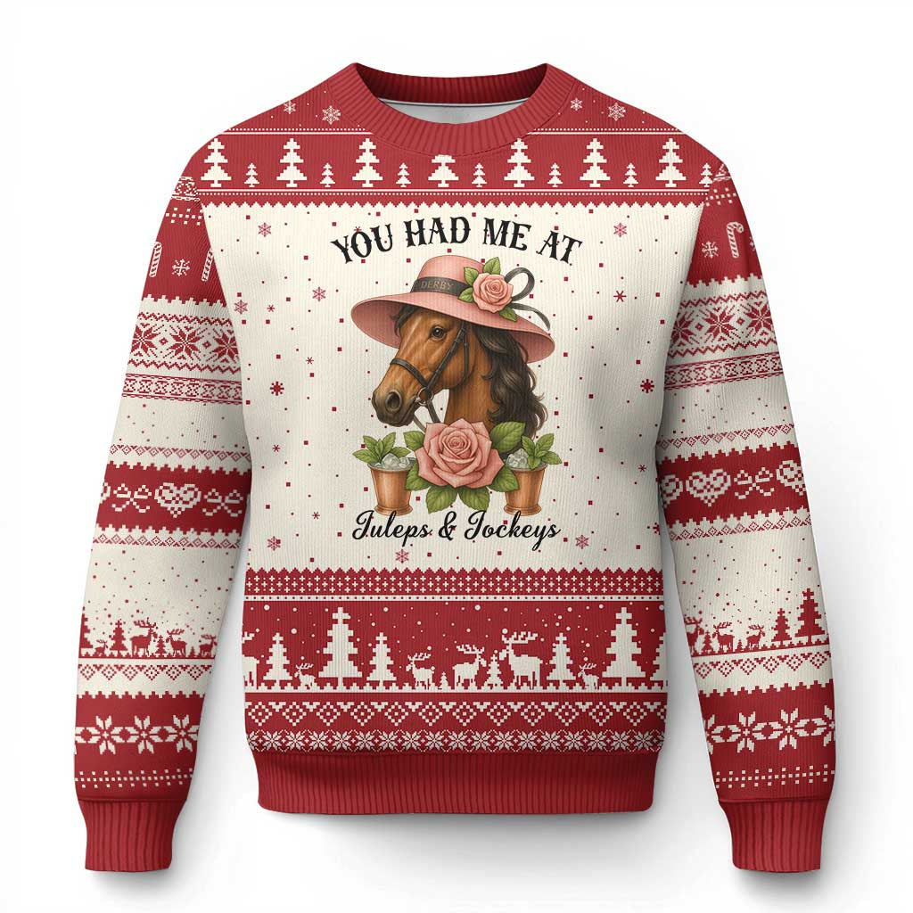 Funny Ky Derby Horse Racing Ugly Christmas Sweater You Had Me At Juleps and Jockeys TS02 Beige Red Print Your Wear