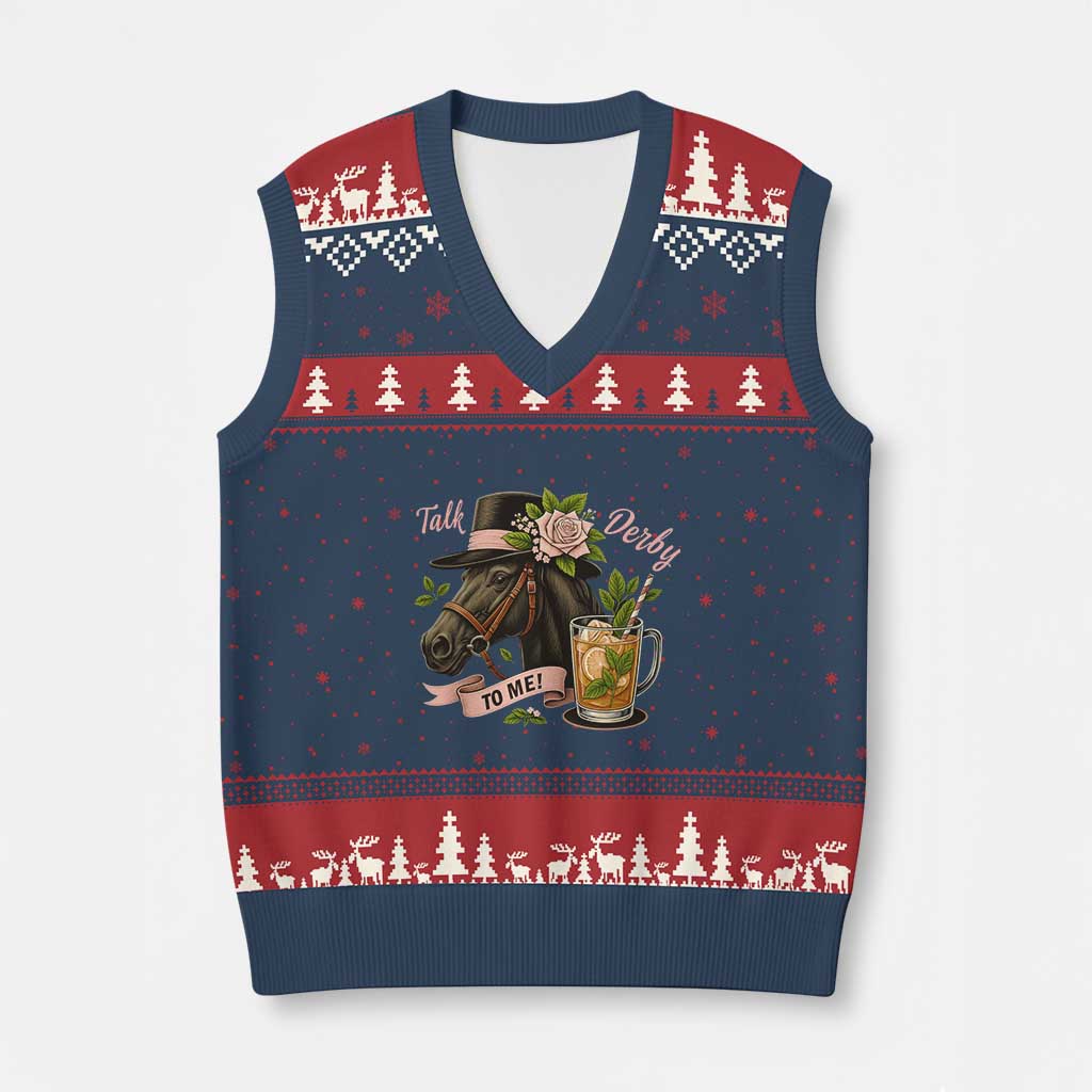 Talk Derby To Me V-Neck Knit Sweater Vest Ky Horse Racing Mint Julep and Roses TS02 Navy Red Print Your Wear