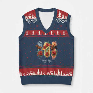 Ky Derby Day V-Neck Knit Sweater Vest Horse Racing Nice Hat Mint Julep and Roses TS02 Navy Red Print Your Wear