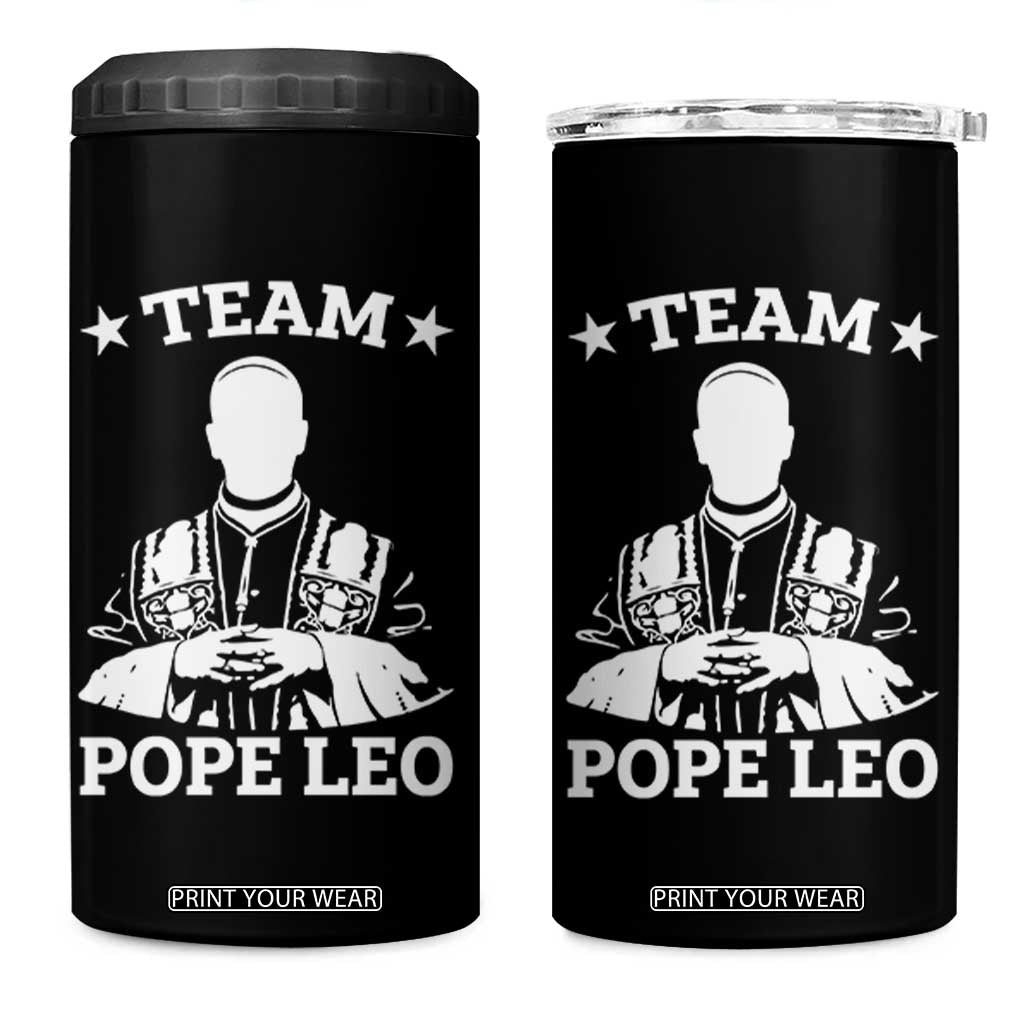 Team Pope Leo XIV 4 in 1 Can Cooler Tumbler Vintage Catholic Faith Historical Religious Support TS02 One Size: 16 oz Black Print Your Wear